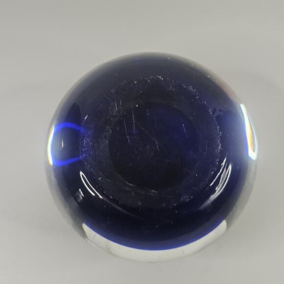 Vintage Mid-Century Yellow Blue Clear Bubbles Elliptic Sphere Face Paperweight - Picture 5 of 7